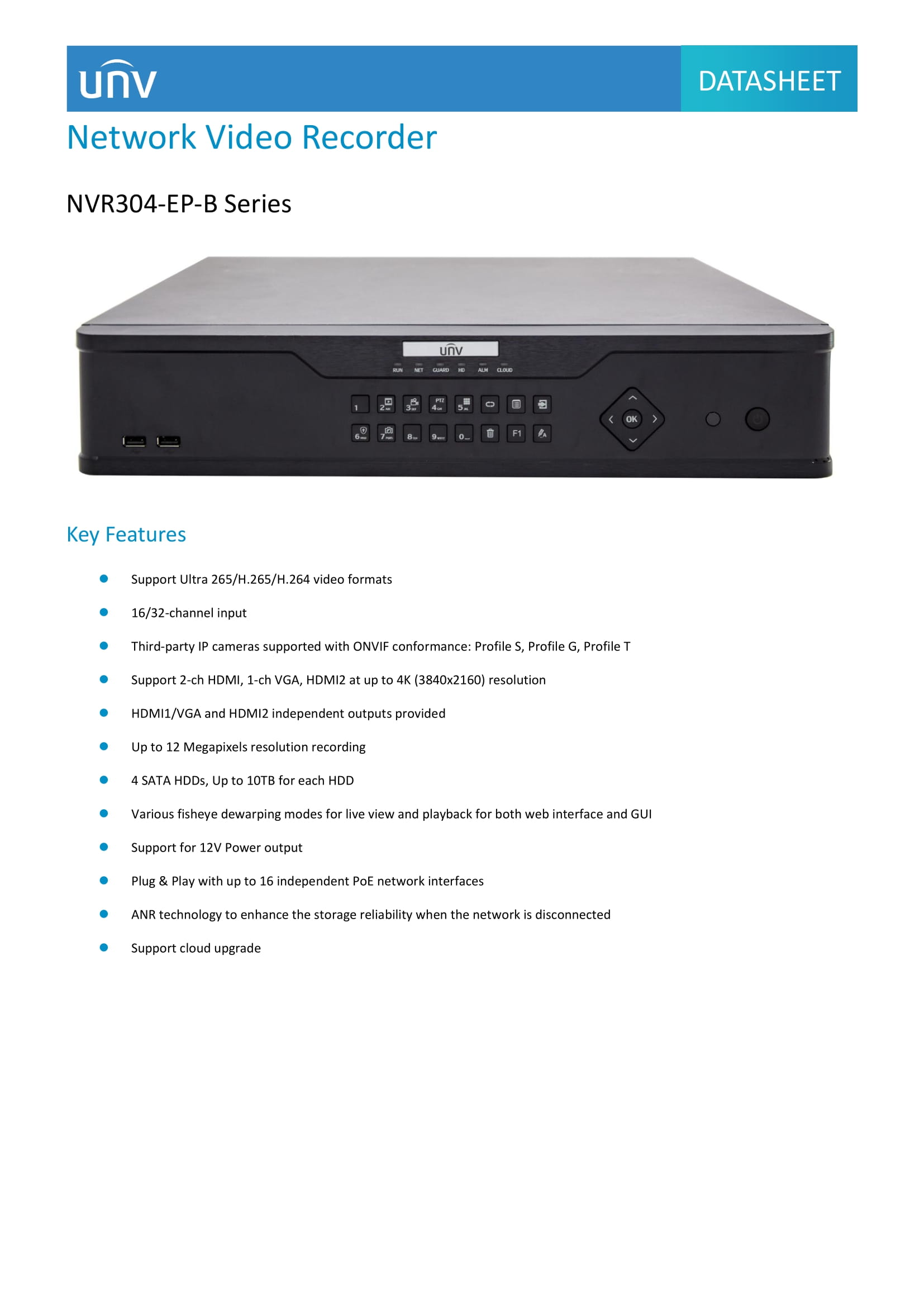 UNV 32CH UNIVIEW PRIME SERIES 32CH NVR304 32EP B 16xPOE