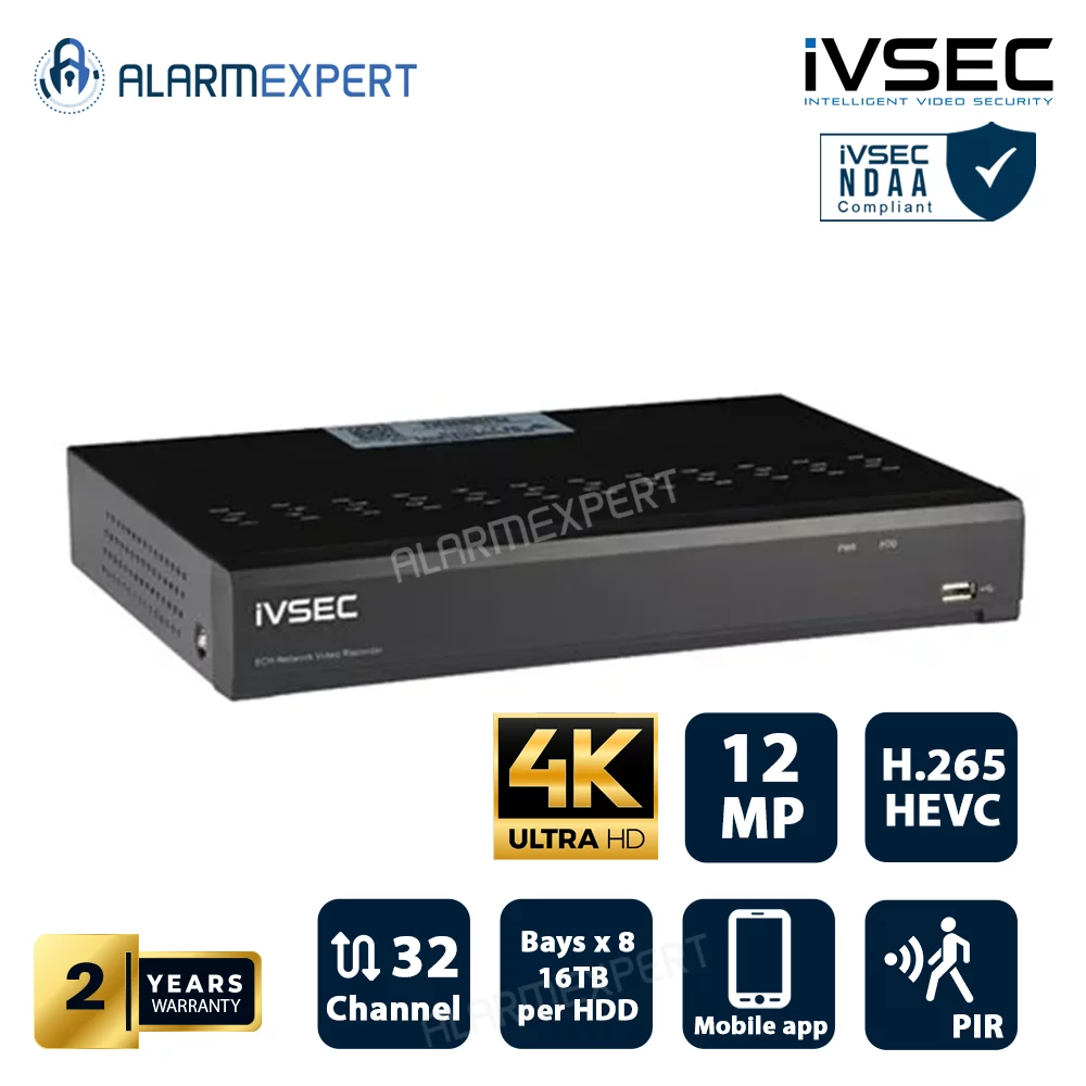 IVSEC IVNR316XC NVR 16 Channels, 12MP, 16 EPOE Ports, 2 Bays, H265, 4K HDMI, IVS