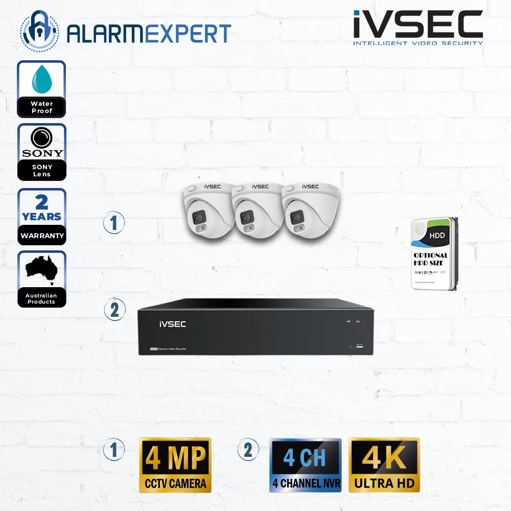 IVSEC 3 x 4MP Turret IP Bundle Kit with 4CH NVR