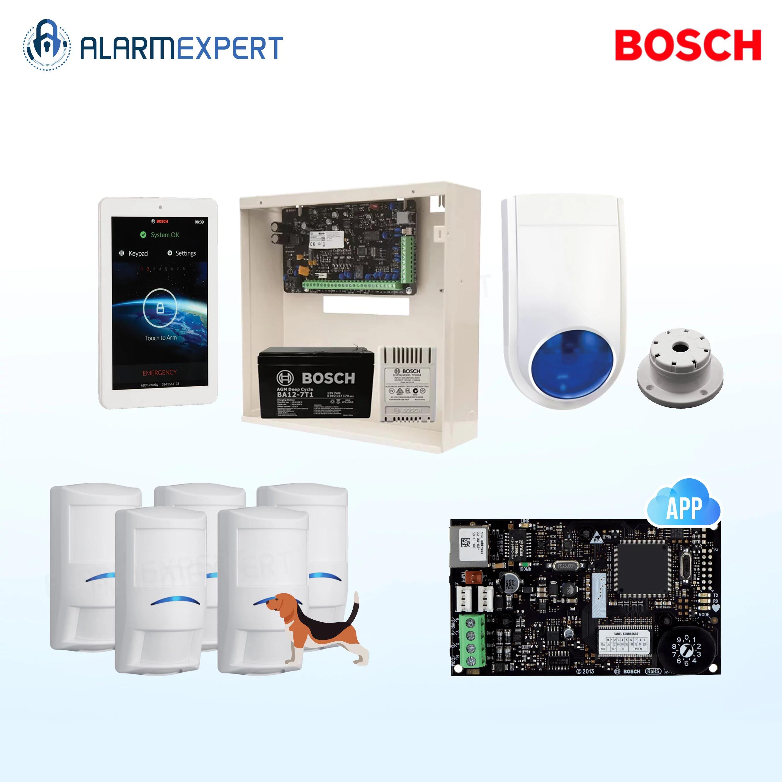 Bosch Solution 3000-IP + 5 Tri-Techs (Pet Proof) + 7" Touch screen Keypad