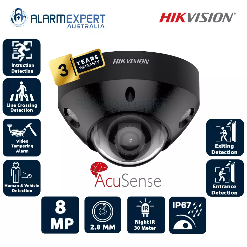 Hikvision 8 MP AcuSense Fixed Mini Dome Network Camera Black DS-2CD2586G2-IS