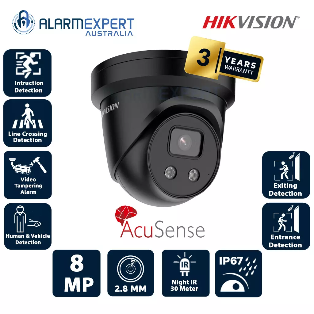 Hikvision 8 MP 4K AcuSense Strobe Light and Audible Warning Camera Black DS-2CD2386G2-ISU/SL