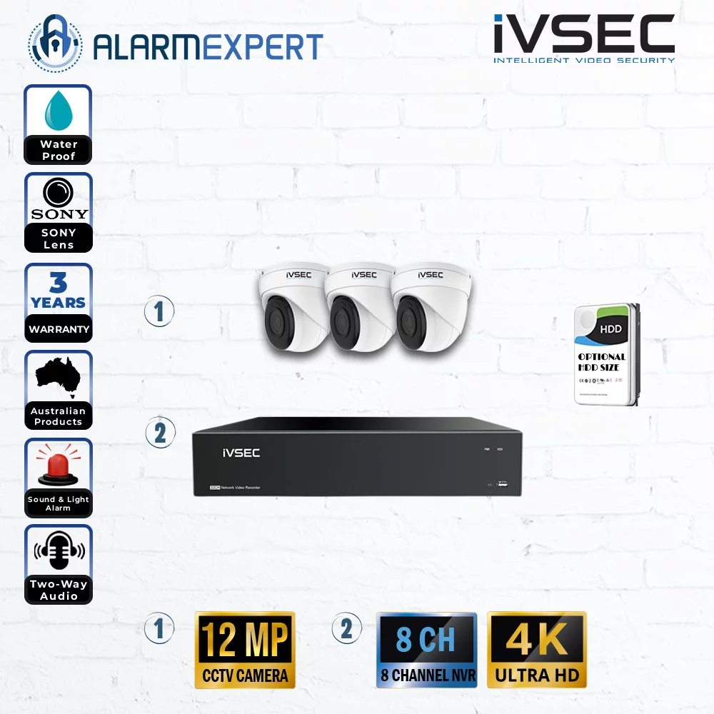 IVSEC 3 x 12MP Turret IP Bundle Kit with 8CH NVR A-IVS-KIT12.2