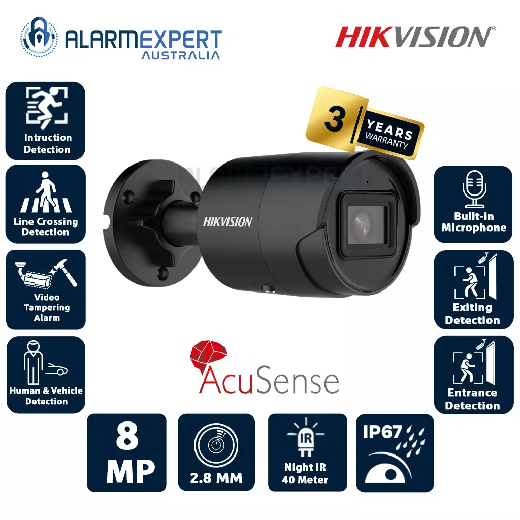 Hikvision 8MP AcuSense Fixed Mini Bullet Network Camera Black DS-2CD2086G2-IU