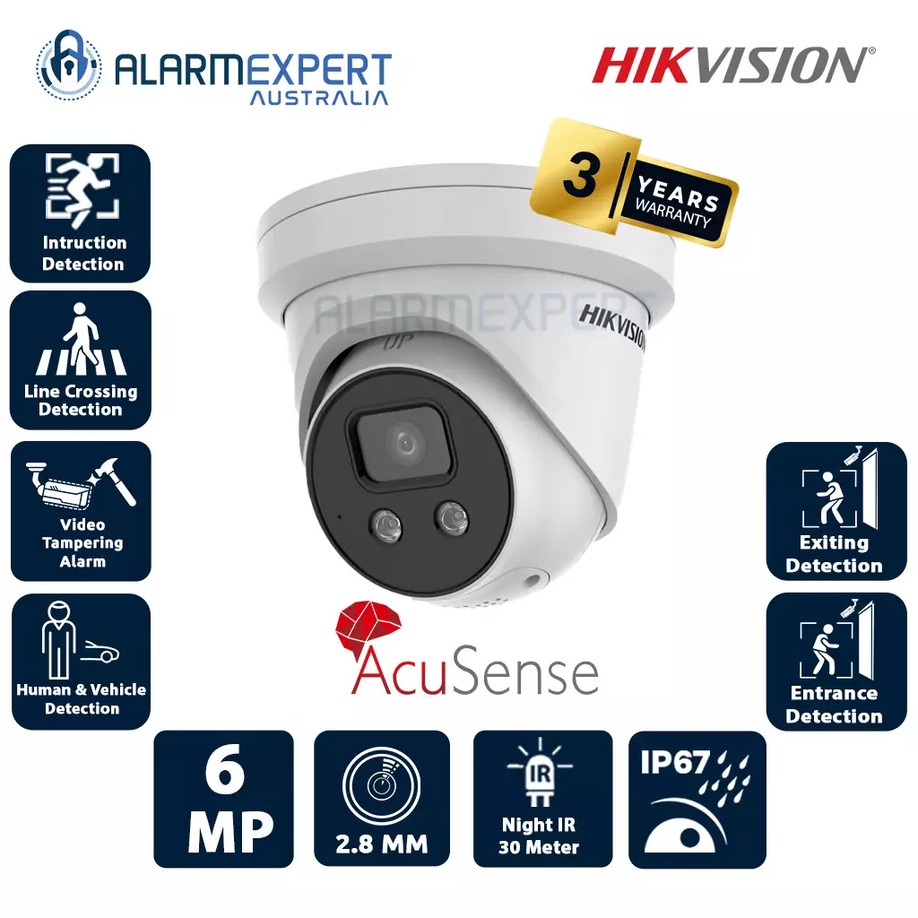 Hikvision 6 MP AcuSense Strobe Light and Audible Warning Camera Turret DS-2CD2366G2-ISU/SL