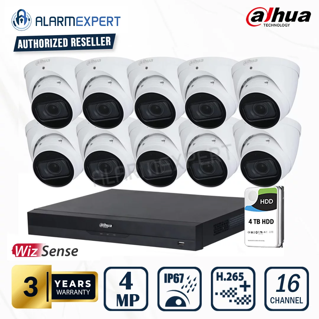 Dahua 10 x 4MP WizSense Motorised Starlight Turret with 16 Channel NVR and 4TB HDD