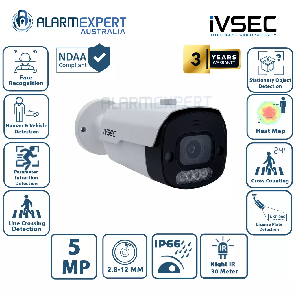 IVSEC Bullet IP Camera 5 MP 25FPS Motorised 2.8-12mm Lens, Full Colour  IVNC317ADX