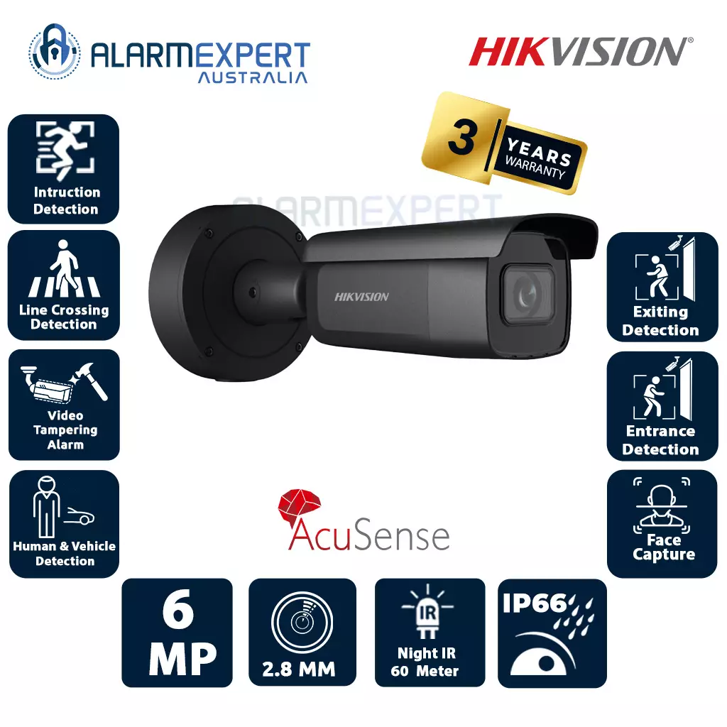 Hikvision 6 MP AcuSense Motorized Varifocal Bullet Network Camera Black DS-2CD2666G2-IZS