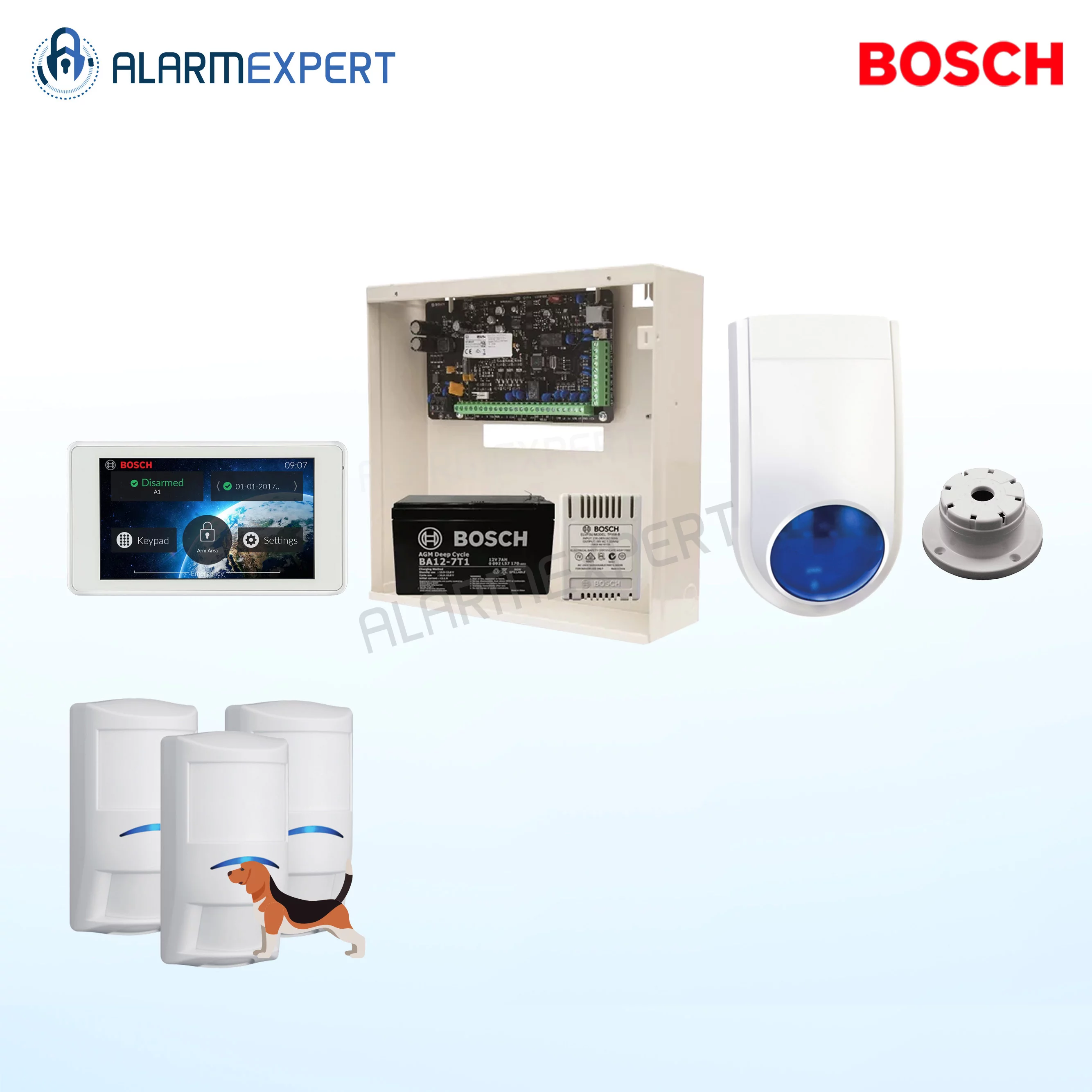Bosch Solution 3000 + 3 Tri-Techs (Pet Proof) + 5" Touch screen Keypad