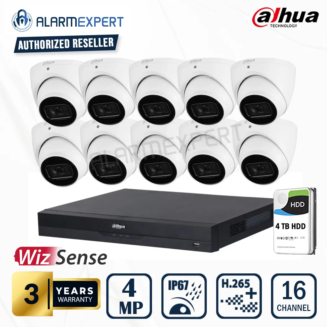 Dahua 10 x 4MP WizSense Fixed Starlight Turret with 16 Channel NVR and 4TB HDD
