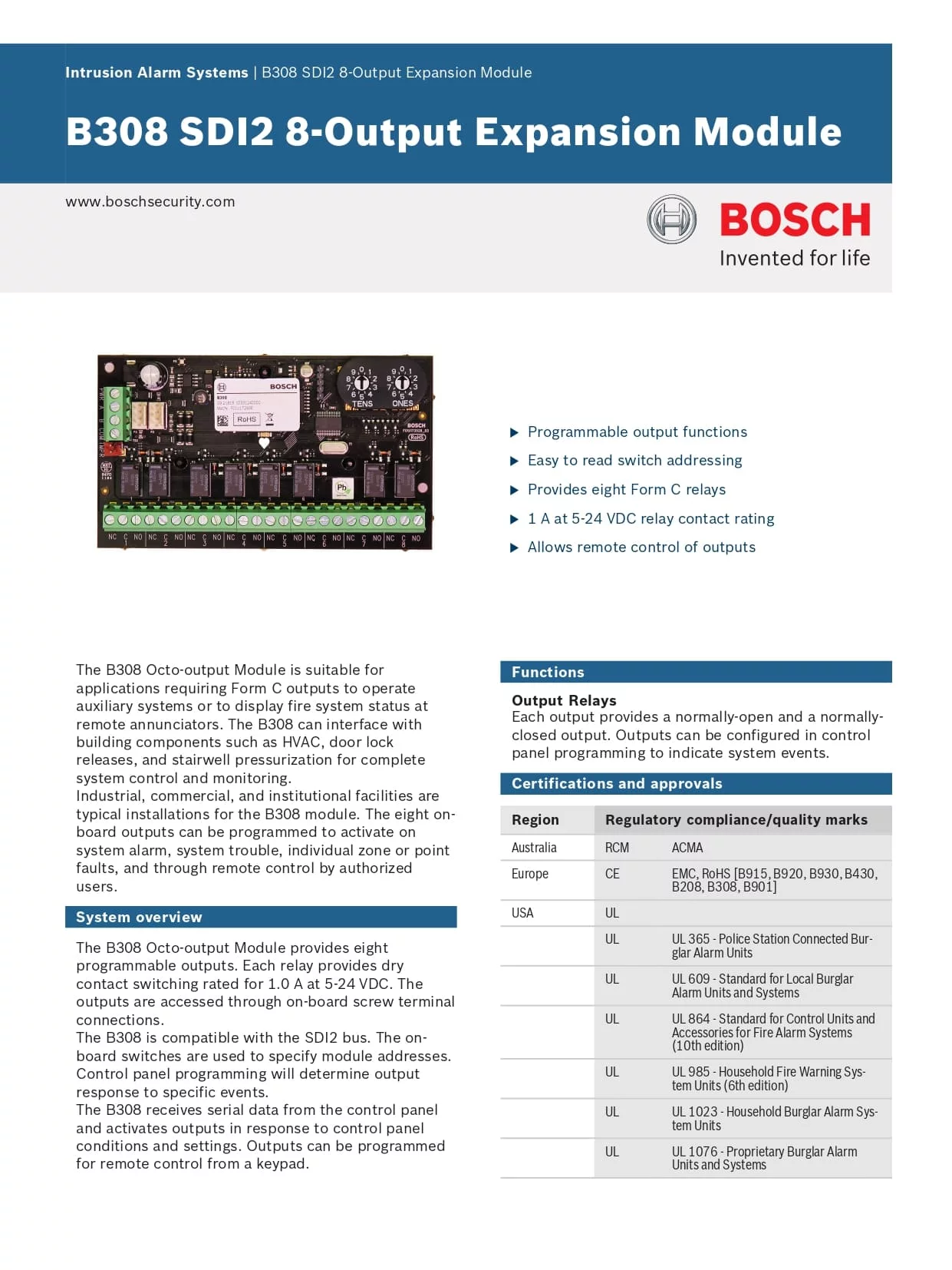 Bosch SDI2 8-Output Expansion Module B308 - Alarm Expert