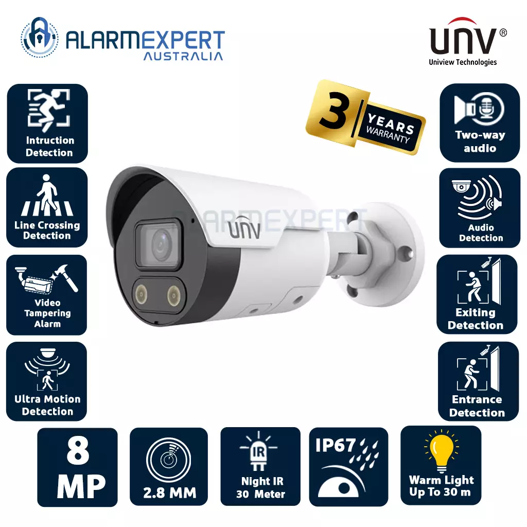 UNV 8MP HD Fixed Active Deterrence Bullet Network Camera 2.8mm@F2.0  IPC2128SB-ADF28KMC-I0