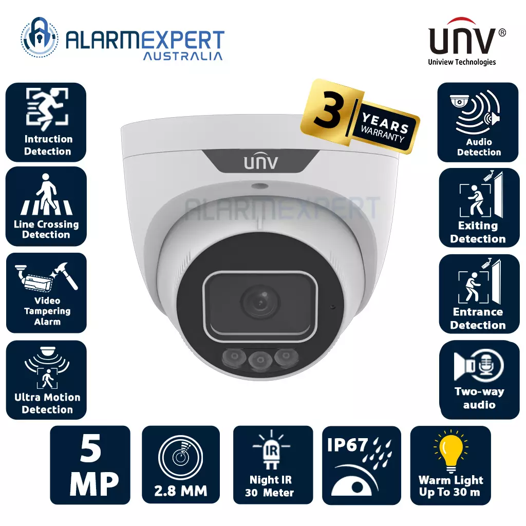 Uniview 5MP HD Intelligent Light and Audible Warning Lens 2.8 mm IP Camera IPC3635SS-ADF28KMC-I1