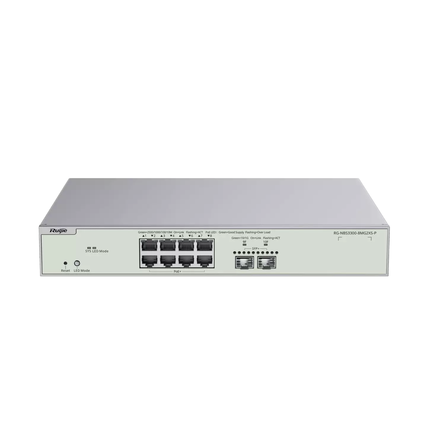 Ruijie 8-Port Muti-Gigabit Layer 2 Managed Switch with 8 x PoE+ Ports, and 2 x SFP+ Uplink Ports RG-NBS3300-8MG2XS-P
