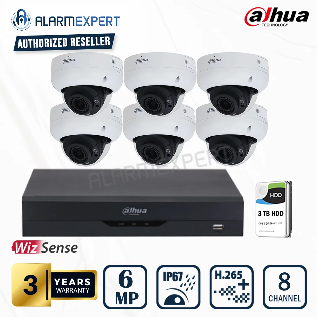 Dahua 6 x 6MP WizSense Motorised Dome Cameras with 8-Ch NVR and 3TB HDD