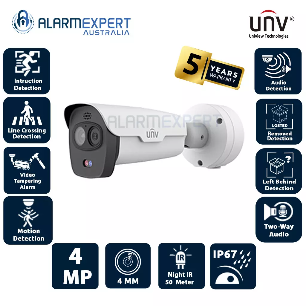 Uniview 4MP Dual-spectrum Thermal Lens 4.0 mm Network Bullet Camera TIC2621SR-F3-4F4AC-VD