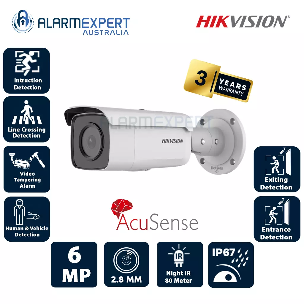 Hikvision 6 MP AcuSense Fixed Bullet Network Camera. IR: Up to 80 m