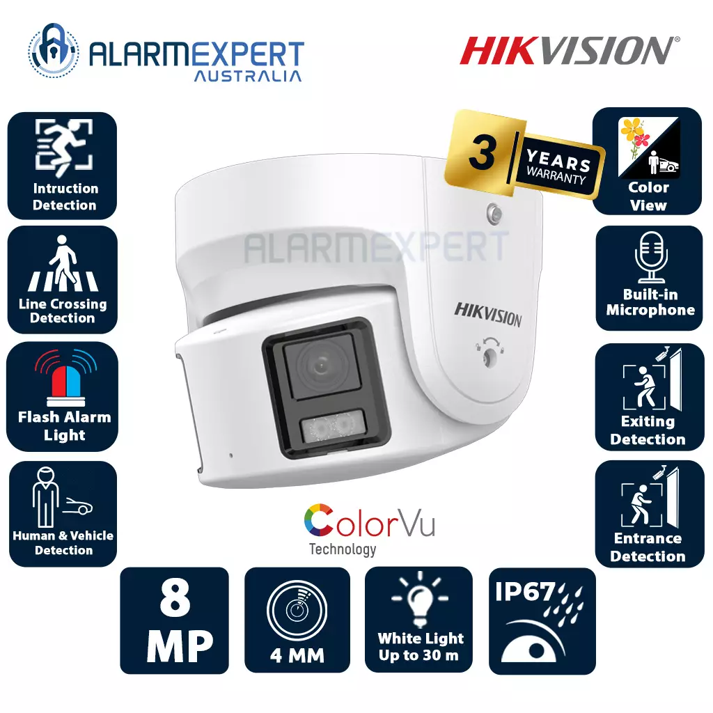 Hikvision 8 MP Panoramic ColorVu Fixed Turret Network Camera - DS-2CD2387G2P-LSU/SL
