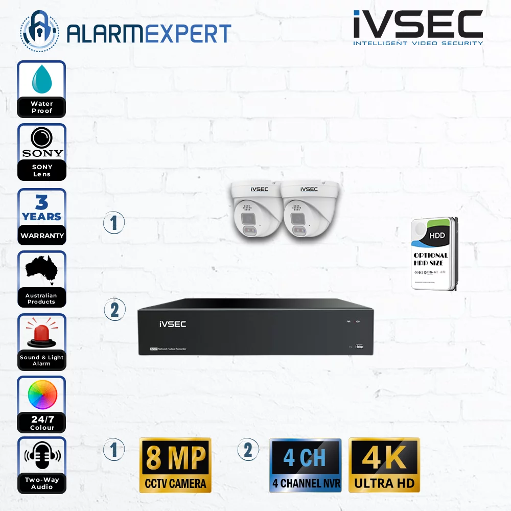 IVSEC 2 x 8MP Turret IP Bundle Kit with 4CH NVR