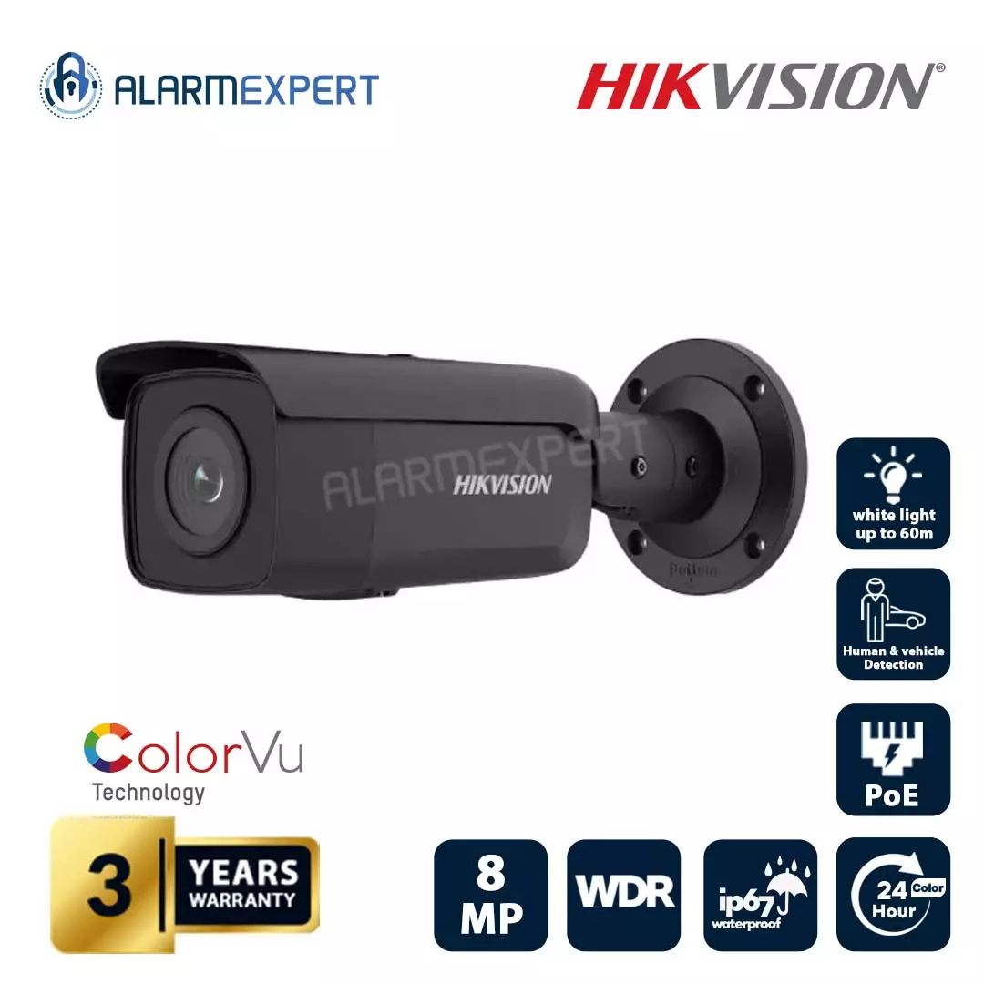 Hikvision 8 MP 4 K ColorVu Fixed Bullet Network Camera Black DS-2CD2T87G2-L