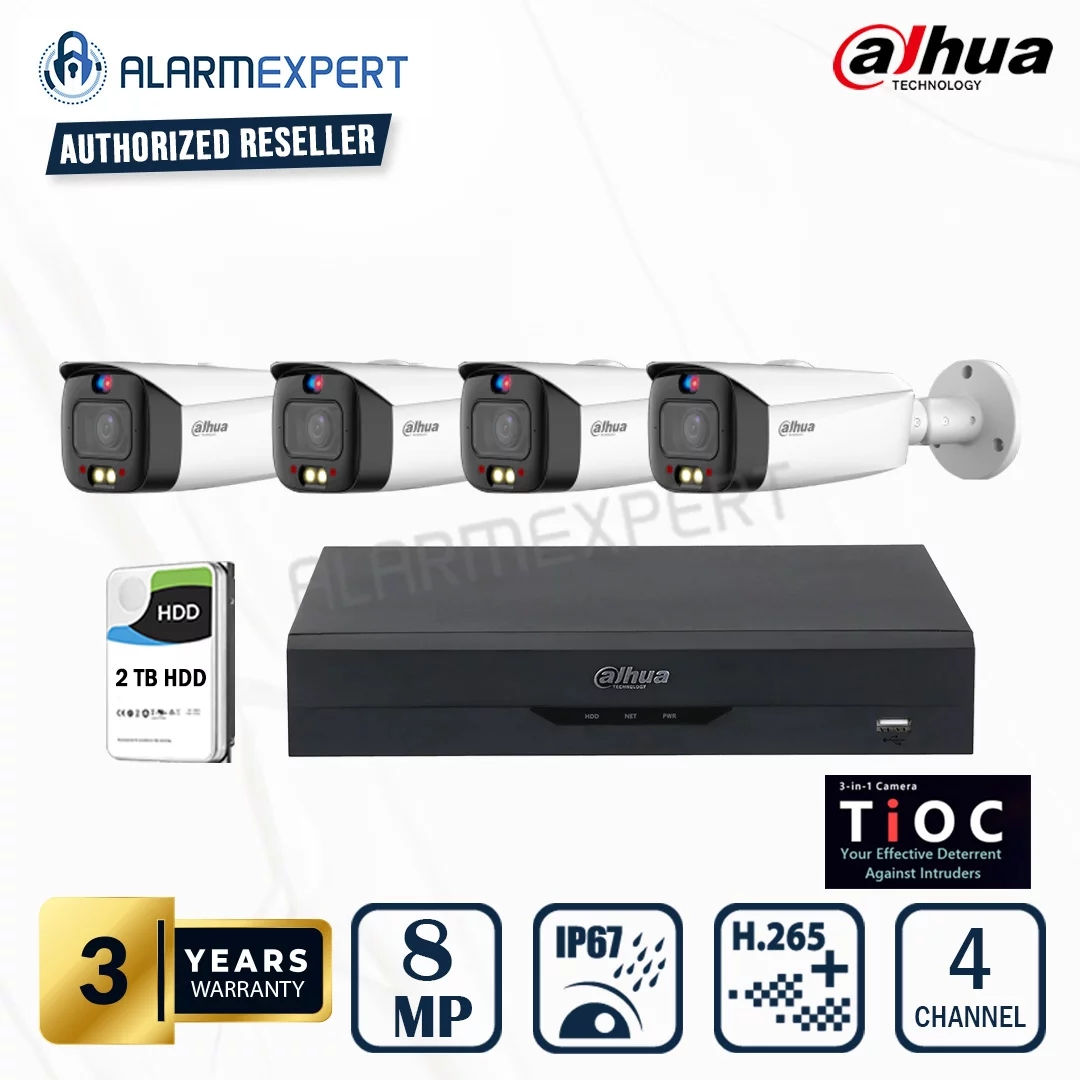 Dahua 4 x 8MP TIOC 2.0 Vari-focal Bullet WizSense Network Camera with 4 Channel NVR and 2TB HDD