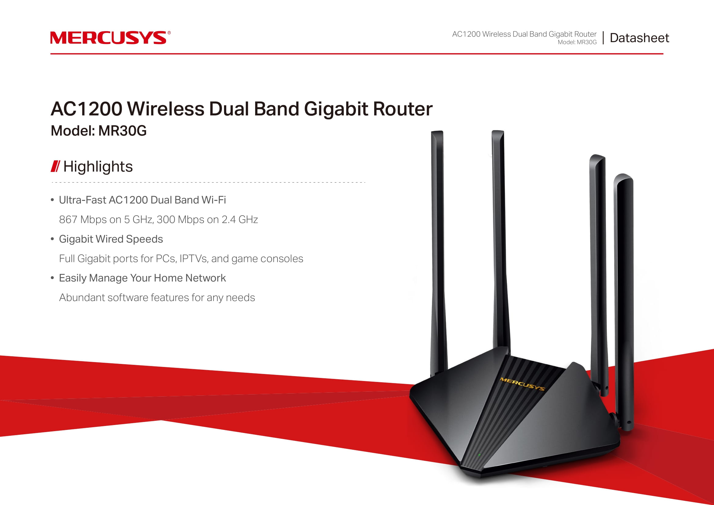 Mercusys AC1200 Wireless Dual Band Gigabit Router MR30G