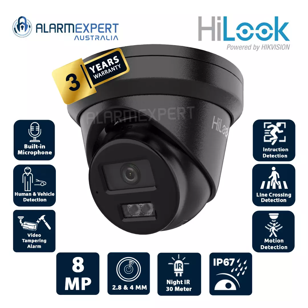 HiLook 8MP Intelligent Dual IR Fixed Turret Network Camera Black IPC-T282H-MU