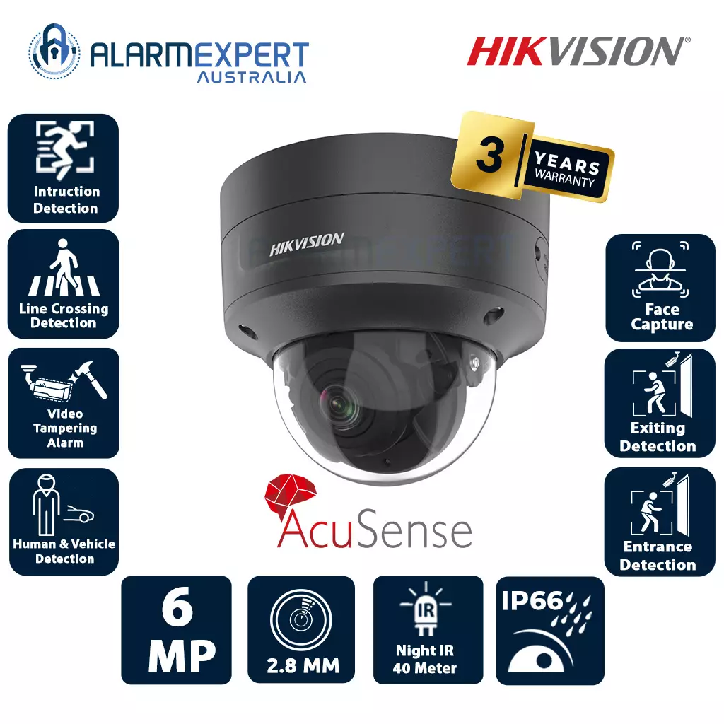Hikvision 6 MP AcuSense Motorized Varifocal Dome Network Camera Black DS-2CD2766G2-IZS