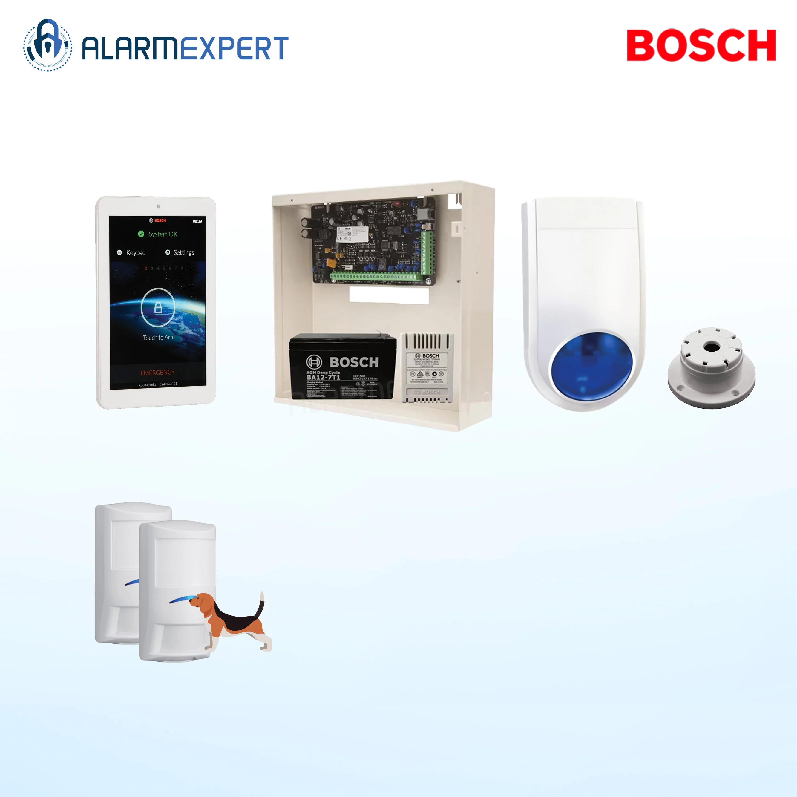 Bosch Solution 2000 + 2 Tri-Techs (Pet Proof) + 7" Touch screen Keypad