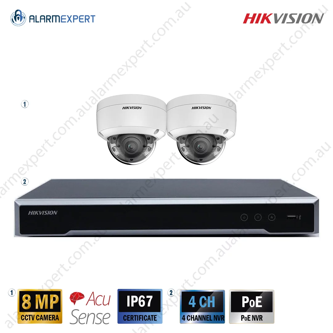 2 x 8 MP Acusense Fixed Dome Bundle Kit with 4CH NVR
