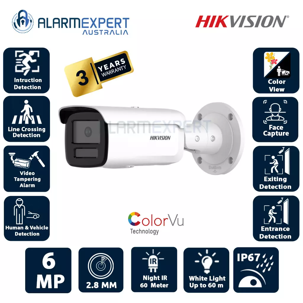 Hikvision 6 MP Smart Hybrid Light with ColorVu Fixed Bullet Network Camera DS-2CD2T67G2H-LI