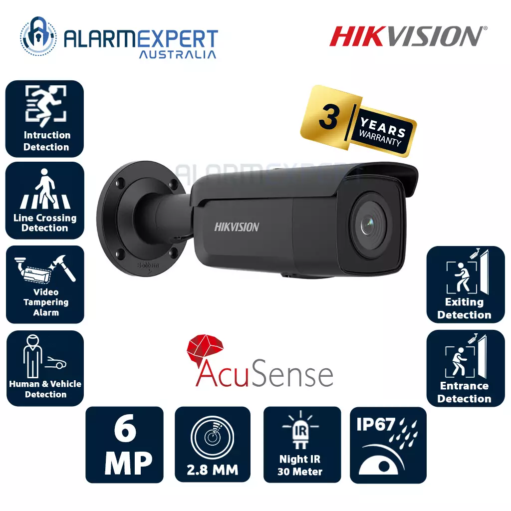 Hikvision 6 MP AcuSense Fixed Bullet Network Camera Black DS-2CD2T66G2-2I