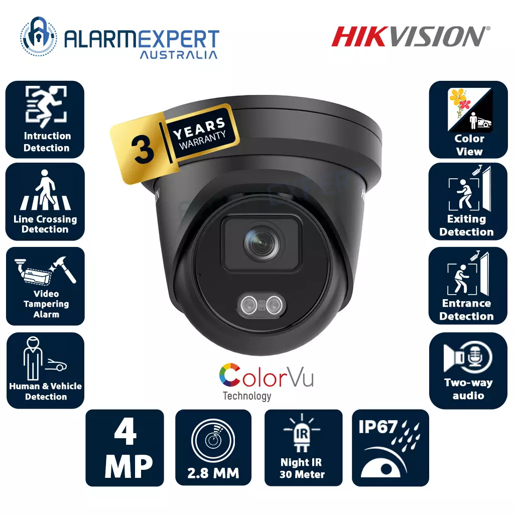 Hikvision 4MP AcuSense Strobe Light and Audible Warning Turret IP Camera Black DS-2CD2346G2-ISU/SL
