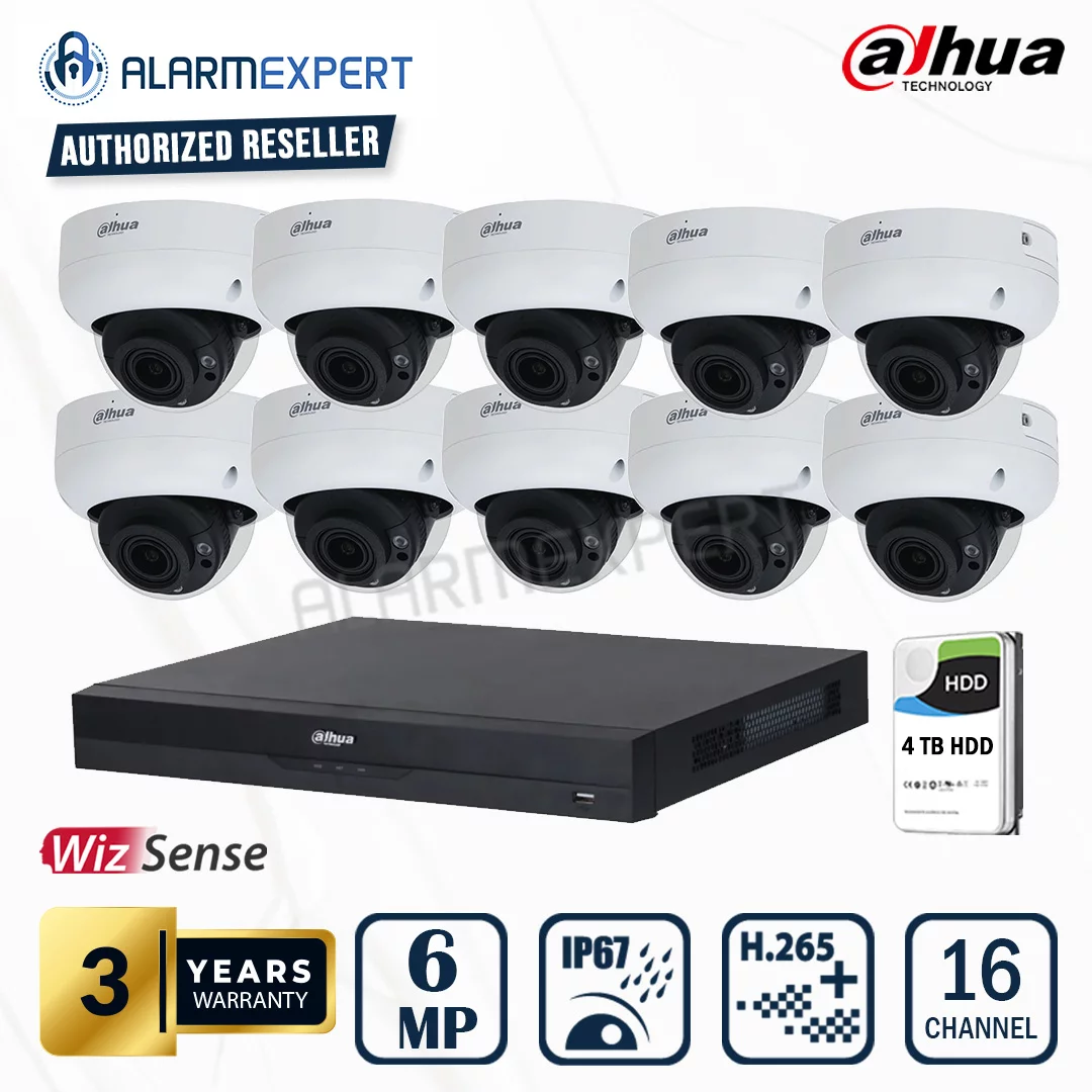 Dahua 10 x 6MP WizSense Motorised Dome with 16 Channel NVR and 4TB HDD
