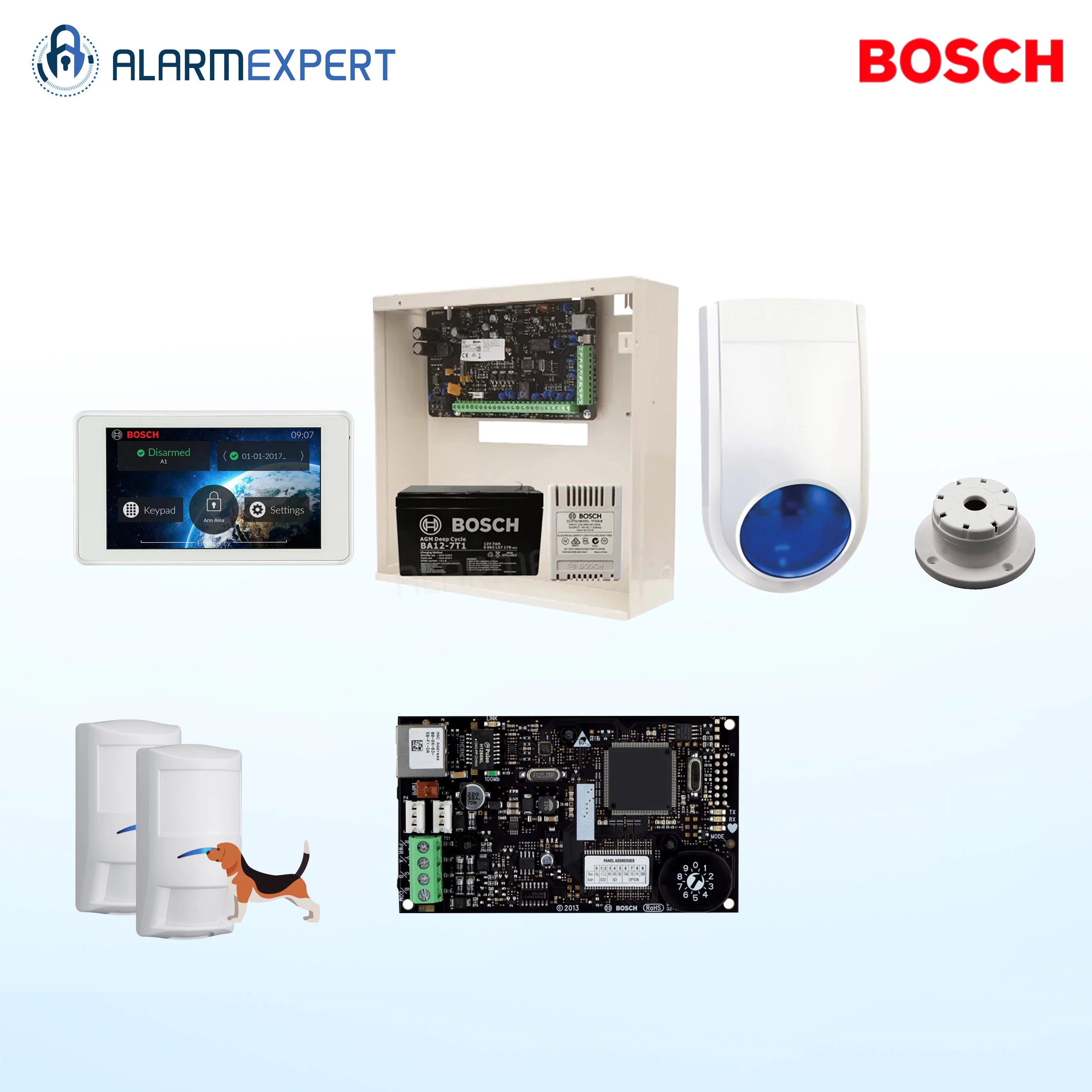 Bosch Solution 2000 IP+ 2 Tri-Techs (Pet Proof) + 5" Touch screen Keypad