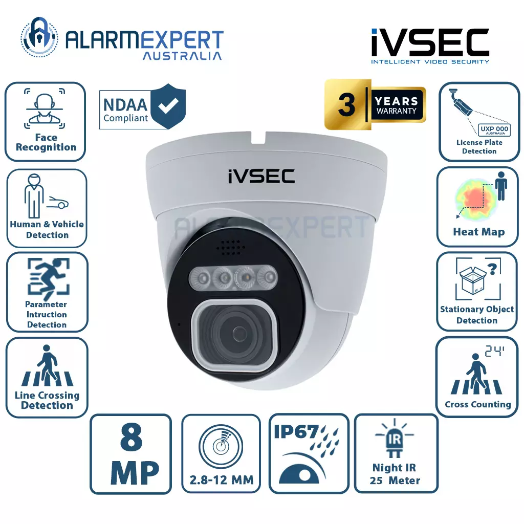 IVSEC Turret IP Camera 8 MP Motorised 2.8-12mm Lens 25FP