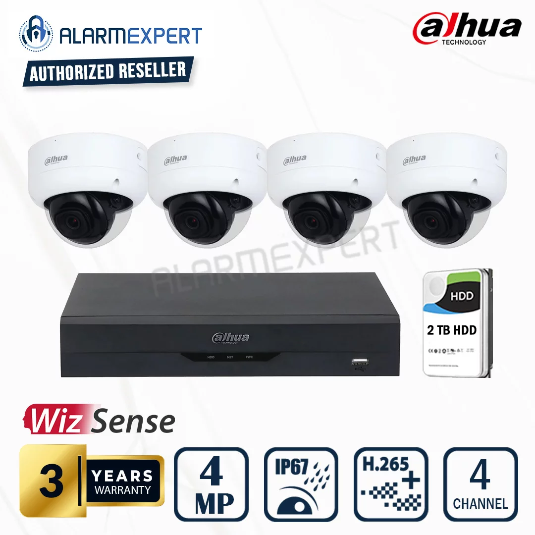 Dahua 4 x 4MP WizSense Fixed Starlight Dome with 4 Channel NVR and 2TB HDD