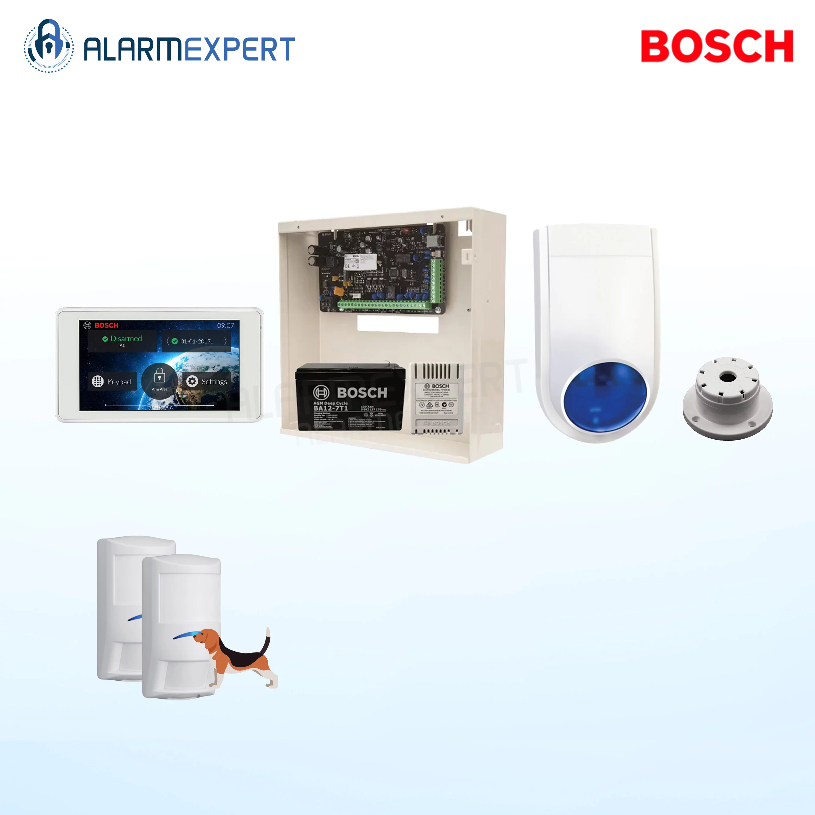 Bosch Solution 2000 + 2 Tri-Techs (Pet Proof) + 5" Touch screen Keypad