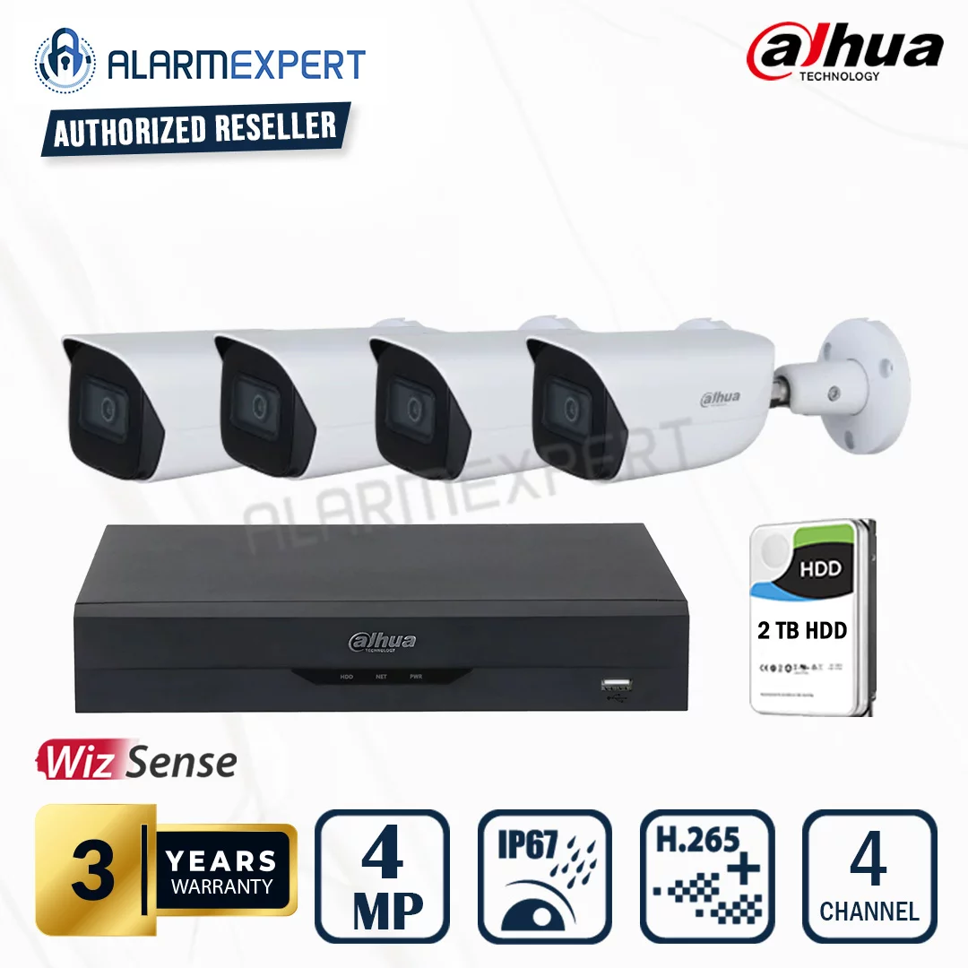 Dahua 4 x 4MP WizSense Fixed Bullet Cameras with 4-Ch NVR and 2TB HDD