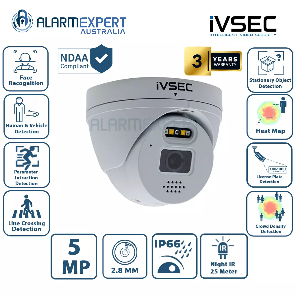 IVSEC NC110ADX 5MP Full Color Turret Fixed IP Camera 25fps 2.8mm Lens