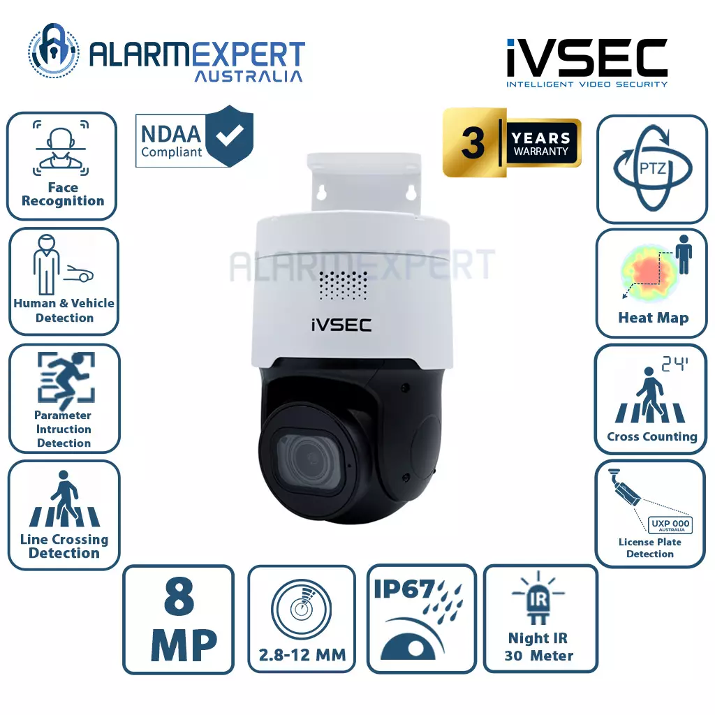 IVSEC IVNC522XA Speed Dome, 8MP, 2.8-12MM Lens Motorised, POE, IP66, 30M IR, Speaker, PTZ