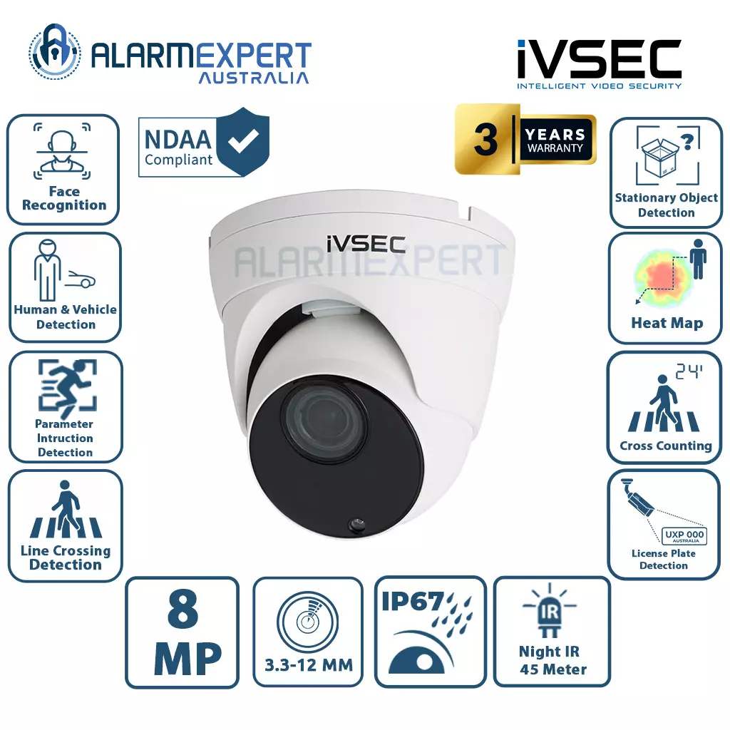 IVSEC IVNC512XD Dome IP Camera, 8MP, Sony Sensor, Motorised 3.3-12mm Lens, POE, IP66, 45m IR