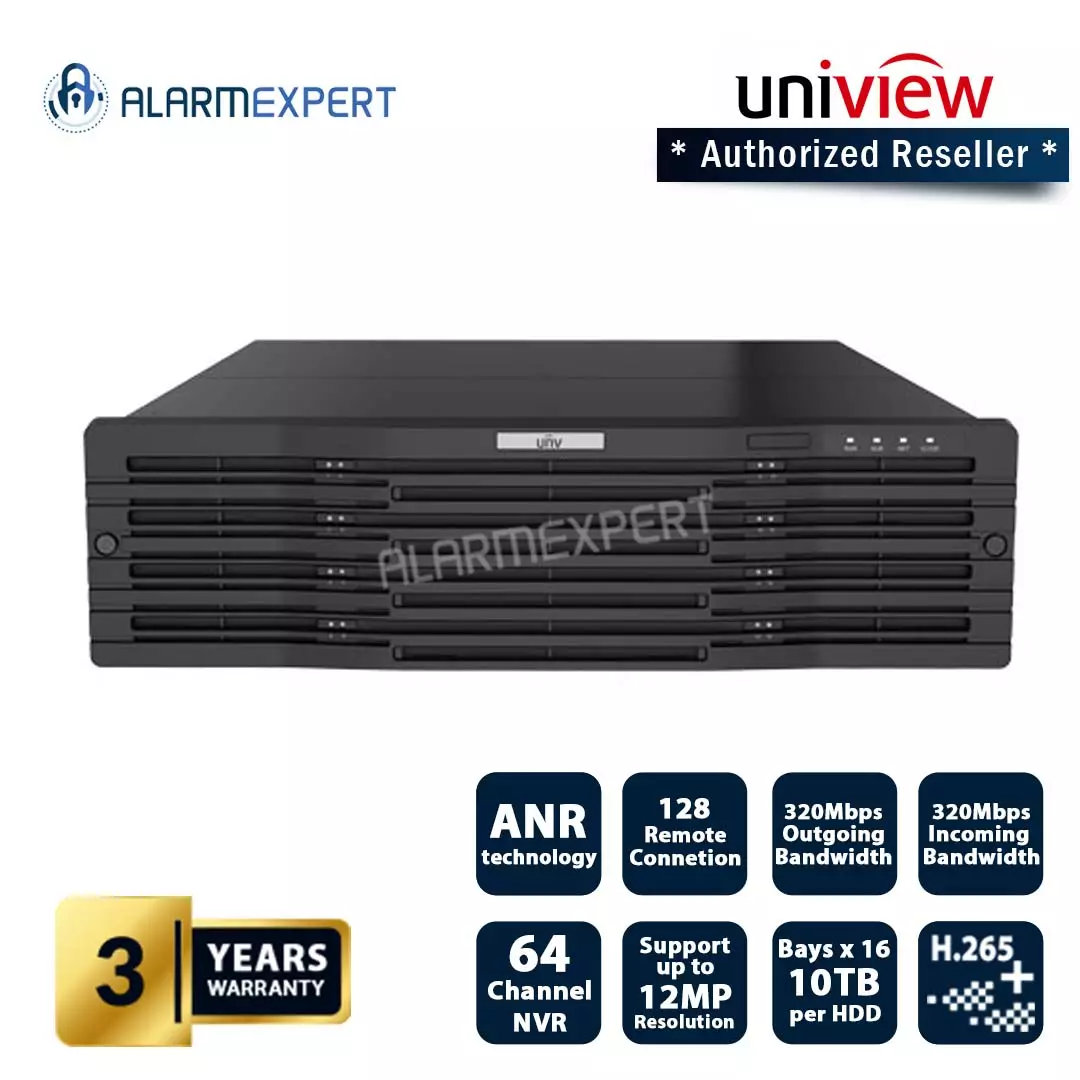 Uniview 64 CH NVR Up To 12MP 320MBPS Input 16X SATA HDD Port Up To 10TB NVR316-64R-B