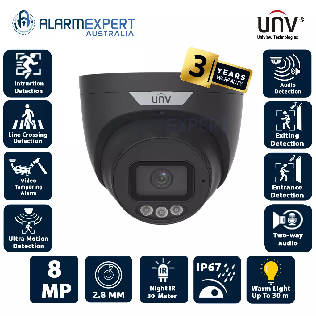 Uniview 8MP HD Intelligent Light and Audible Warning Fixed IP Camera Black IPC3638SS-ADF28KMC-I1