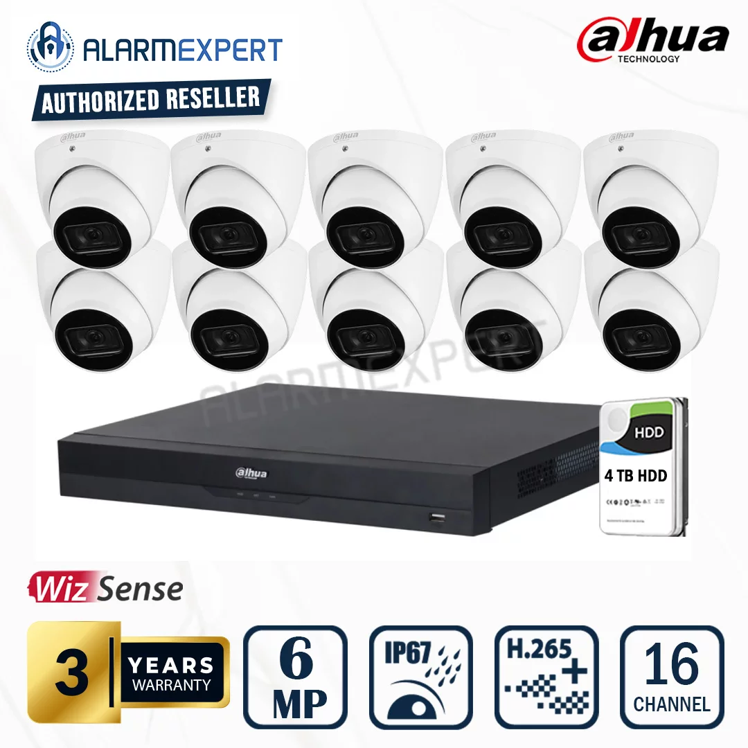 Dahua 10 x 6MP WizSense Fixed Starlight Turret with 16 Channel NVR and 4TB HDD