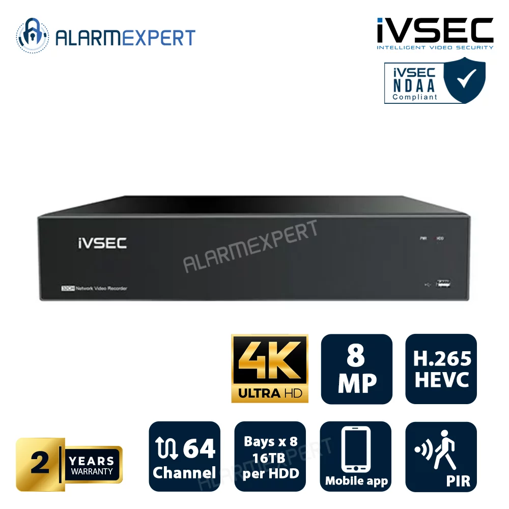 IVSEC IVNR564XA NVR 64 Channels, 32 POE+ Ports, 8 Bays, H265 , 4K HDMI
