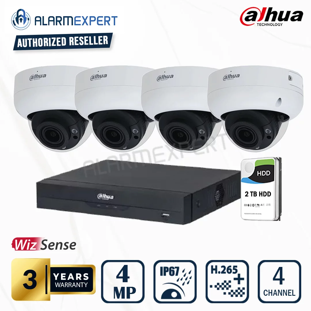 Dahua 4 x 4MP WizSense Motorised Starlight Dome with 4 Channel NVR and 2TB HDD