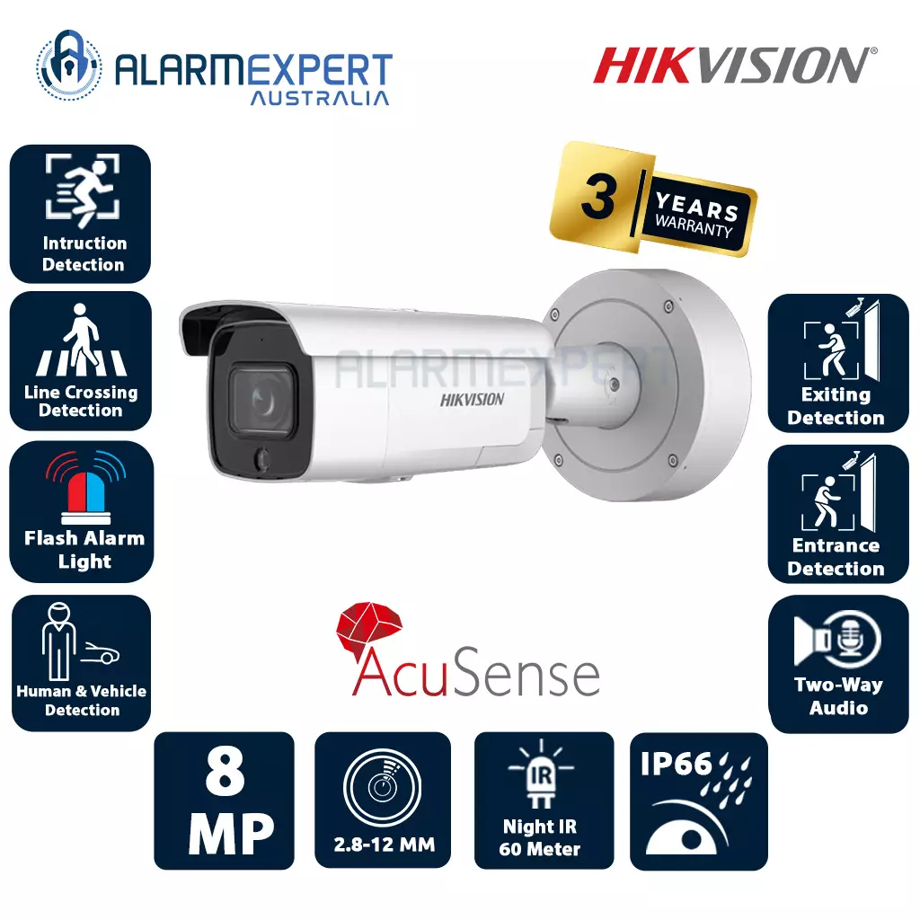 Hikvision 8 MP 4K AcuSense Strobe Light and Audible Warning Varifocal Camera (2.8-12mm)