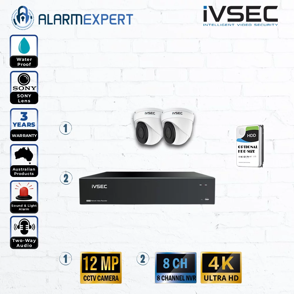 IVSEC 2 x 12MP Turret IP Bundle Kit with 8CH NVR