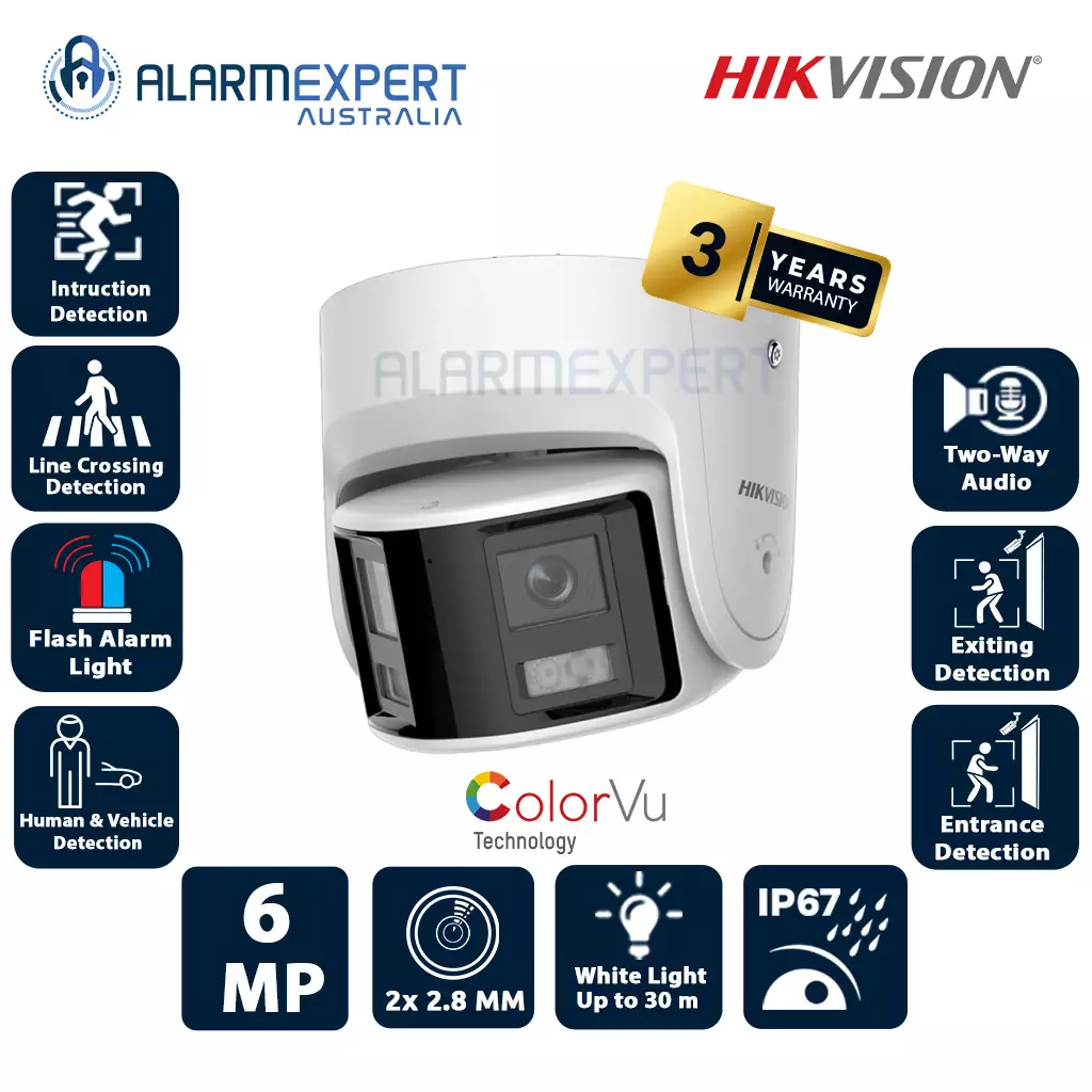 Hikvision 6 MP Panoramic ColorVu Fixed Turret Network Camera DS-2CD2367G2P-LSU/SL